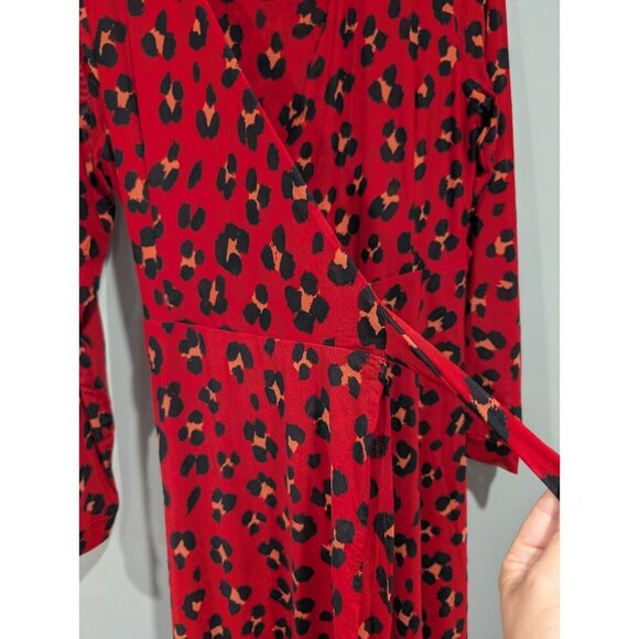 Cabi Siren Wrap Dress Womens Sz M Red Black Leopard Print Layered Business - Picture 13 of 16